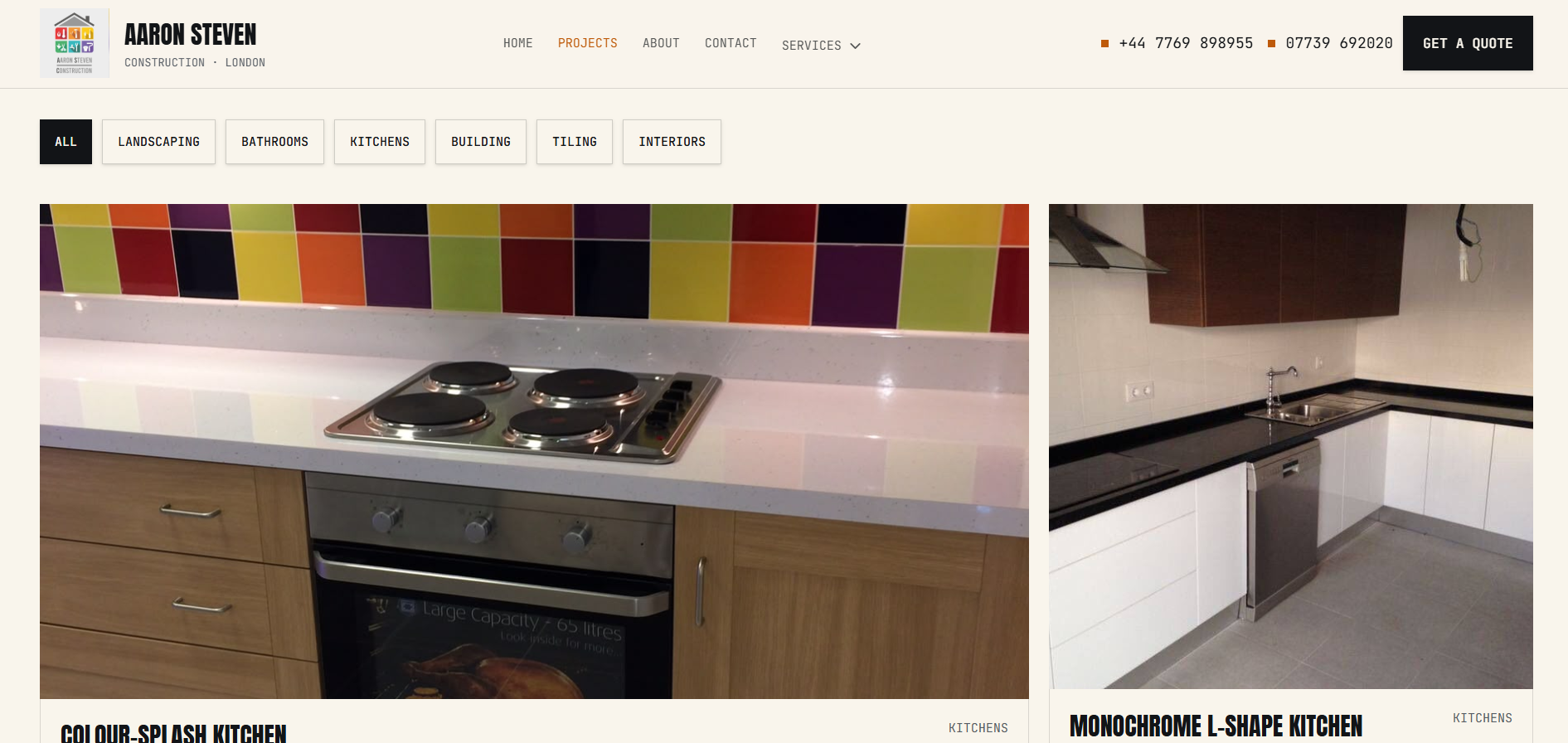 Aaron Steven Construction website design